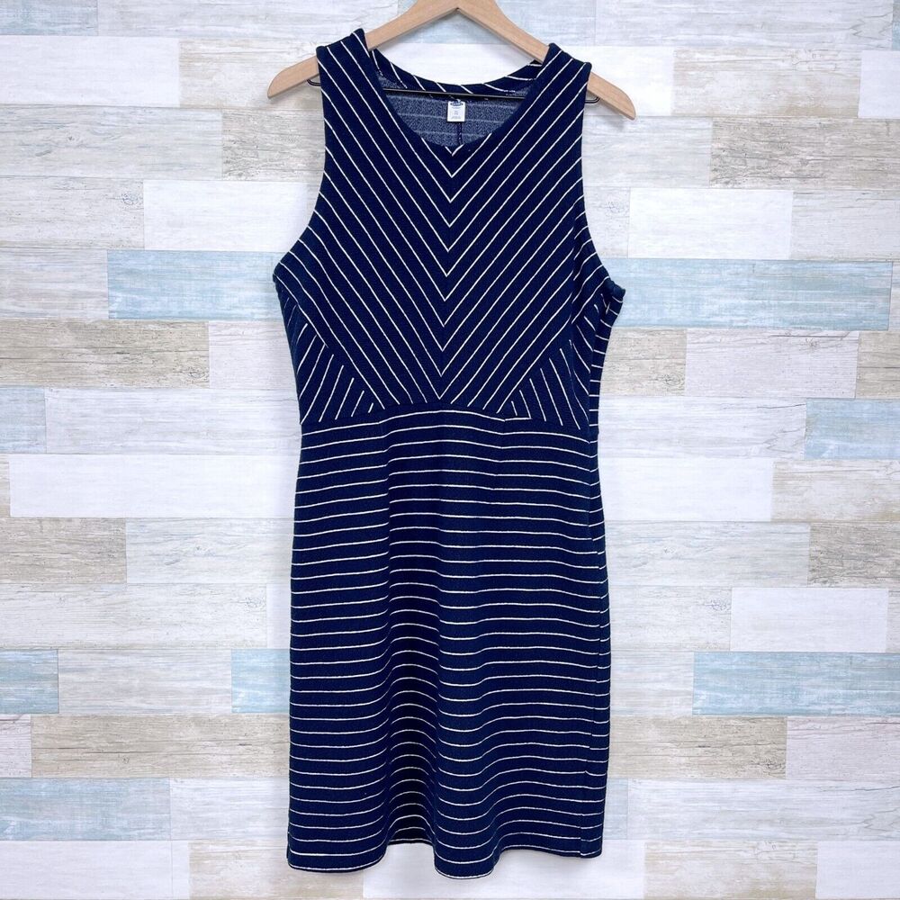 Old Navy Striped Textured Knit Fit & Flare Dress Blue White Casual Womens XL